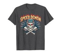 Speed Demon Hot Rod Skull for Men Racing Enthusiasts T-Shirt, Men, Dark Heather Grey, 3XL