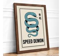 Speed Demon Retro Framed Wall Art Print A4 (29.7×21cm) Walnut, Wall Decor for Living Room, Bedroom, Office & Home, Ready to Hang, Art Gift