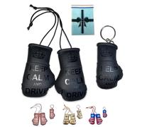 SPEED FROG Keep Calm Car accessories for men interior mens driving gifts for him, Car hanging Mirror Mini Boxing Gloves & Keyring Gift SET, fun decorations just passed driving test new car (Black)