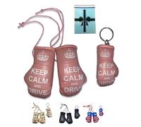 SPEED FROG Keep Calm Girly pink car accessories for women interior, Car Mirror Mini Boxing Gloves & Keyring Gift SET, cute girls driving gifts girl decorations passed driving test new car (Pink)
