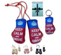 SPEED FROG Keep Calm Union Jack British gifts GB Car Mirror Mini Boxing Gloves & Keyring Gift SET car accessories for men women interior mens womens driving gifts for him her fun decorations UK