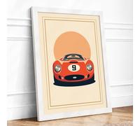 Speed in Red Mid-Century Framed Wall Art Print A4 (29.7×21cm) White, Wall Decor for Living Room, Bedroom, Office & Home, Ready to Hang, Art Gift
