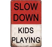 Speed Limit Sign Slow Down Kids Playing Signs Funny Street Sign Vintage Tin Metal Sign Speed Limit Street Road Signs Warning Traffic Road Street Sign Retro Man Cave Decor Street Signs 8x12 in