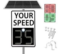 Speed Limit Sign with Radar, Solar Powered Led Speed Limit Signs with Remote Control and Accessories, 2 Digits Large Panel, for Highways, Speed-Limit Roads(White,60x90cm/24x35in)