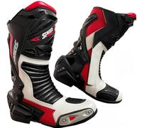 Speed MaxX MENS BLACK, RED & WHITE MOTORBIKE/MOTORCYCLE RACING SPORTS LEATHER SHOES BOOTS (12 UK, numeric_12)
