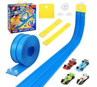 Speed race car track,Flexible Race Car Ramp Track with 4 Small Race cars, 15FT(4.6M) Racetrack for Ages 3 & Up, Compatible with H*t Wheels and Diec*st 1/64th Cars(Blue)