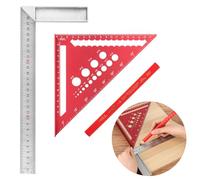 Speed Square, 7.28inch Metric Triangle Ruler, Aluminum Alloy Carpenters Tools, Pencil, Versatile Stainless Steel Triangle Scale Ruler for Angle Measurement Markings(Red)