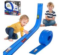 Speed Track for Toy Cars, 4M Flexible Car Track Play Set with 4 Diecast Car Toys for Racing and Flexible DIY Trucks Suction Cup Speed Track Presents for 3 4 5 6 Year Old Boys Girls (Blue)