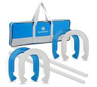 SpeedArmis Horseshoes Outside Game Set - Universal Size Lawn Horseshoe Outdoor Games for Parties Beach Backyard, Includes 4 Horse Shoes, 2 Steel Stakes and Long-Lasting Carrying Bag