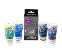 Speedball Block Printing Ink Set of 4 Colours, Black/Red/Blue/Yellow, 37cc, For Art & Craft, Printing, Printmaking, Artists, Beginner, Professional, Adults, Older Children Kids, Gift, Set