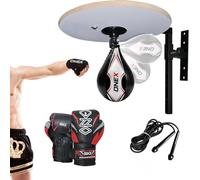 Speedball Platform Adjustable Wall Mounted Boxing Set - Reflex Punch Bag, Gloves, Skipping Rope & Swivel Kit Home Training Equipment for Adults & Kids (With 4oz Red 2023)