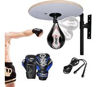 Speedball Platform Adjustable Wall Mounted Boxing Set - Reflex Punch Bag, Gloves, Skipping Rope & Swivel Kit Home Training Equipment for Adults & Kids (With 4oz Blue 2023)