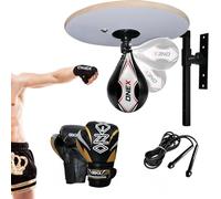 Speedball Platform Adjustable Wall Mounted Boxing Set - Reflex Punch Bag, Gloves, Skipping Rope & Swivel Kit Home Training Equipment for Adults & Kids (With 4oz Gold 2023)