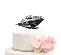 Speedboat Adventure Theme Happy Birthday Cake Topper Nautical Ship Birthday Party Decorations Black Glitter
