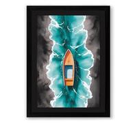 Speedboat in Turmoil Modern Framed Wall Art Print A1 (84.1×59.4cm) Black, Wall Decor for Living Room, Bedroom, Office & Home, Ready to Hang, Art Gift