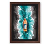Speedboat in Turmoil Modern Framed Wall Art Print A1 (84.1×59.4cm) Walnut, Wall Decor for Living Room, Bedroom, Office & Home, Ready to Hang, Art Gift