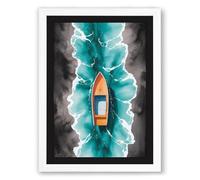 Speedboat in Turmoil Modern Framed Wall Art Print A1 (84.1×59.4cm) White, Wall Decor for Living Room, Bedroom, Office & Home, Ready to Hang, Art Gift