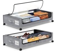 SPEEDEVE 2 Pack Under Bed Storage with Wheels Under Bed Storage Containers with Clear PVC Lid Rolling Organizer Bins for Clothes,Shoes,Toys,Books,Blankets,Grey,2-Pack
