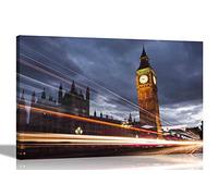 Speeding Lights Iconic Big Ben Canvas Prints London Art Deco Pictures Wallart Stretched and Framed City Artwork for Livingroom Extra Large 101 x 76cm (40 x 30 inches)