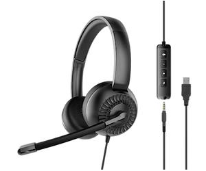 Speedlink METIS Stereo Headset - lightweight wired headset with microphone and wired remote control, office and home office, 3.5 mm jack incl. Y-adapter, storage bag, black