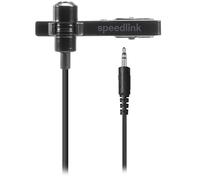 Speedlink SPES clip-on microphone with cable jack 3.5mm - Lavalier microphone with jack plug, clip-on microphone, detachable metal clip, noise cancellation, black