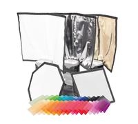 Speedlite Flashgun Compact & Portable Modifier Accessory Bundle Gold Silver White Bounce Card Snoot 20cm Octagonal Softbox 17x15cm Rectangular Diffuser Colour Gel Set Photography