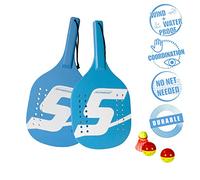 Speedminton Light Wooden Beach Paddle 2 Player Set - Incl. 2 Balls & 1 Original Fun Speeder Birdie - Perfect Alternative to Smashball & Beach Tennis, Blue (SM01-PADDLE-12)