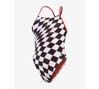 Speedo Allover Print Tie-Back Swimsuit White Black Red Women - 36