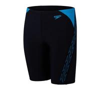 Speedo Boys Hyperboom Splice Jammer Swimming Trunks | Chlorine Resistant | Quick Drying | Stretch Fabric | Comfort Fit Swimwear, Black/Bolt, 7-8
