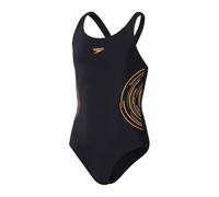 Speedo Girls Placement Muscleback Swimming Costume Black Orange