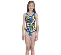 Speedo Girl's Allover Splashback Print 47 Swimsuit - Navy/Wild Lime/Bondi Blue, Size 24