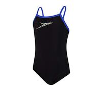 Speedo Girl's Boom Placement Thinstrap Swimming Costume/Swimsuit (Black/Beautiful Blue, 5-6 Years)