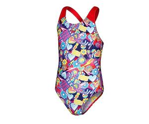 Speedo Girl's Digital Allover Splashback Blue/Pink Swimsuit/Swimming Costume