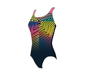 Speedo Girls Digital Placement Splashback Swimsuit | Chlorine Resistant | Printed Design | Swimming Lessons, Black/Lemon Drizzle/Flare, 13-14