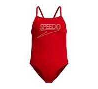 Speedo Girl's Endurance+ Logo Thinstrap Swimsuit, High Risk Red, 14