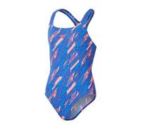 Speedo Junior Girl's Hyperboom Allover Medalist One Piece Swimsuit | Chlorine Resistant | Quick Drying, Siren Red/True Cobalt/Picton Blue, 5-6 Years