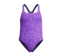 Speedo Girls Hyperboom Allover Medalist Swimsuit |Quick Drying | Fitness | Chlorine Resistant Swimsuit, Indigo Glow, 15-16