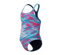 Speedo Girl's Hyperboom Print Medalist One Piece Swimsuit, Blue, 6