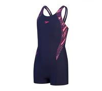 Speedo Junior Girl's Hyperboom Splice Legsuit | Chlorine Resistant | Quick Drying | Stretch Fabric | Comfort Fit | 1 Piece, True Navy/Electric Pink/Fandango Pink, 5-6 Years