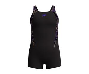 Speedo Girls Hyperboom Splice Legsuit | Chlorine Resistant | Quick Drying | Stretch Fabric | Comfort Fit | One Piece Swimwear, Bright Peach, 7-8