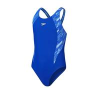Speedo Girls HyperBoom Splice Muscleback Swimming Costume True Cobalt Lemon Drizzle Curious Blue