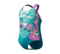 Speedo Girl's Learn to Swim Printed CroSback Swimsuit | Chlorine Resistant | Recycled Fabric | Stretchy Fabric, Neon Violet, 9-12M9-12M