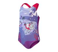 Speedo Girl's Learn to Swim Printed CroSback Swimsuit | Chlorine Resistant | Recycled Fabric | Stretchy Fabric, Magic Sangria/Sweet Taro/Heli, 9-12M9-12M