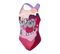 Speedo Girls Learn to Swim Printed Crossback Swimsuit | Chlorine Resistant | Recycled Fabric | Stretchy Fabric Swimwear, Cherry Pink/Cupid Coral/Sweet Taro, 6-9M