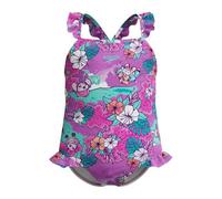 Speedo Girl's Learn to Swim Printed FriL Thin Strap Swimsuit | Chlorine Resistant | Quick Drying, Neon Violet, 2YRS2YRS