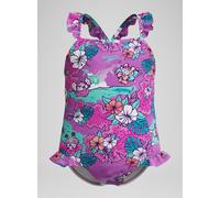 Speedo Girls Learn to Swim Printed Frill Thin Strap Swimsuit | Chlorine Resistant | Quick Drying, Neon Violet, 6-9M