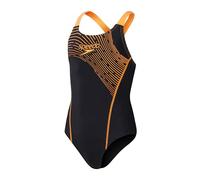 Speedo Girls Medley Logo Medalist Swimming Costume Black Orange