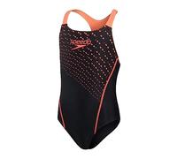 Speedo Girl's Medley Logo Medalist Swimsuit, Black/Siren Red, 16 Years