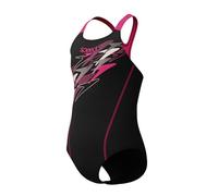 Speedo Girls Medley Logo Medalist Swimsuit Swimming Costume Anthracite/Margarita Pink Size 9-10 Years
