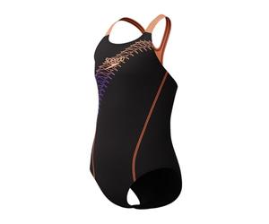 Speedo Girls Medley Logo Medalist Swimsuit Swimming Costume Orange